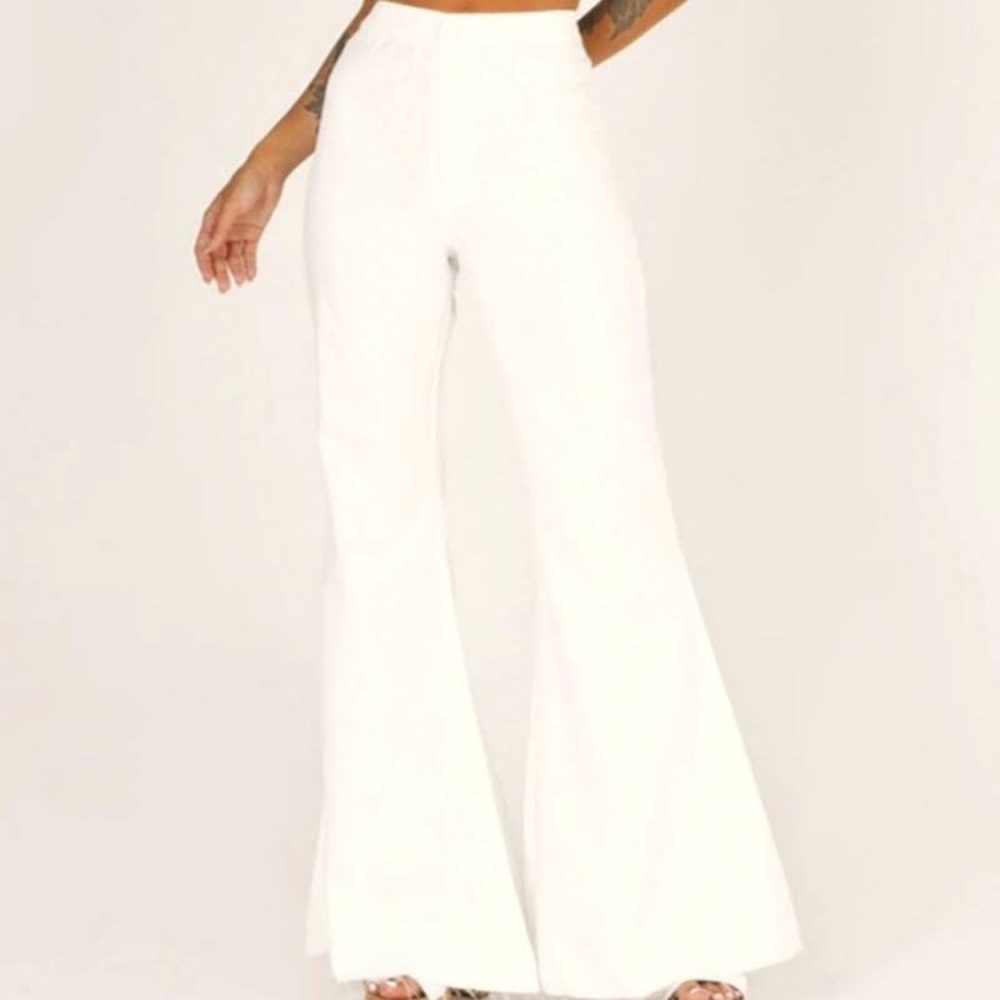 Princess Polly White Ribbed Flare Pants